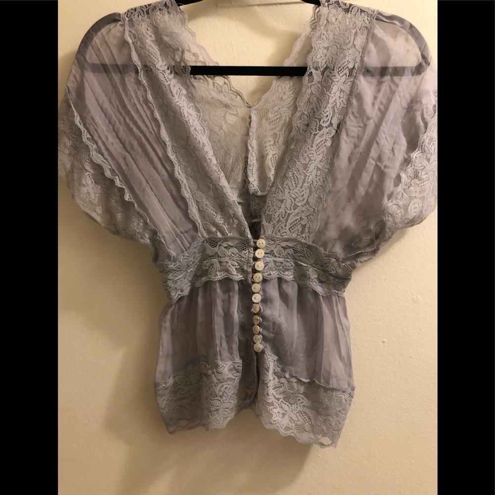 Joyce Leslie Sheer Short Sleeve Button Blouse